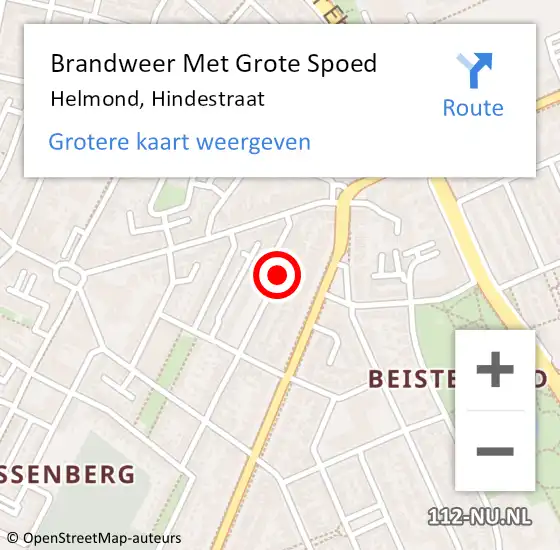 Locatie op kaart van de 112 melding: Brandweer Met Grote Spoed Naar Helmond, Hindestraat op 5 december 2021 07:48