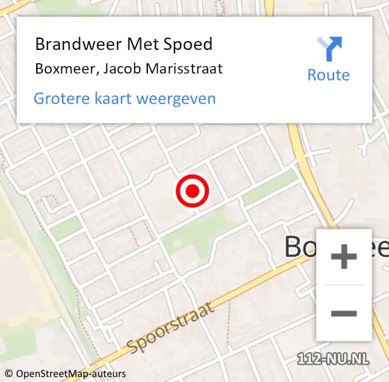 Locatie op kaart van de 112 melding: Brandweer Met Spoed Naar Boxmeer, Jacob Marisstraat op 5 december 2021 08:31