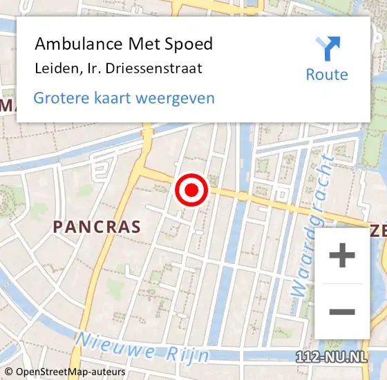 Locatie op kaart van de 112 melding: Ambulance Met Spoed Naar Leiden, Ir. Driessenstraat op 5 december 2021 09:15