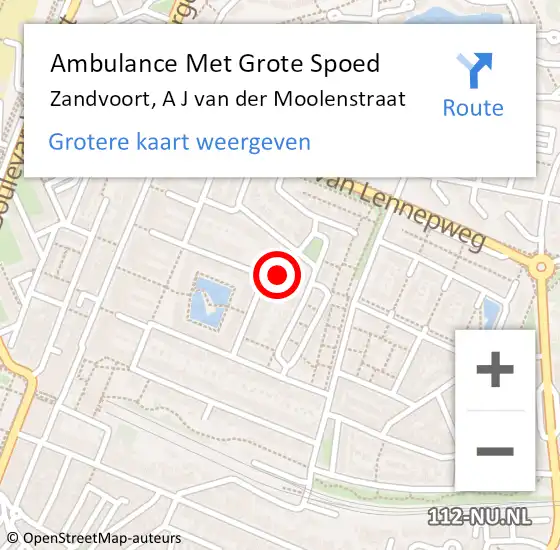 Locatie op kaart van de 112 melding: Ambulance Met Grote Spoed Naar Zandvoort, A J van der Moolenstraat op 5 december 2021 09:26