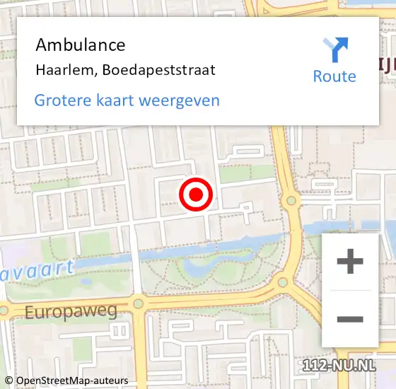 Locatie op kaart van de 112 melding: Ambulance Haarlem, Boedapeststraat op 5 december 2021 09:36