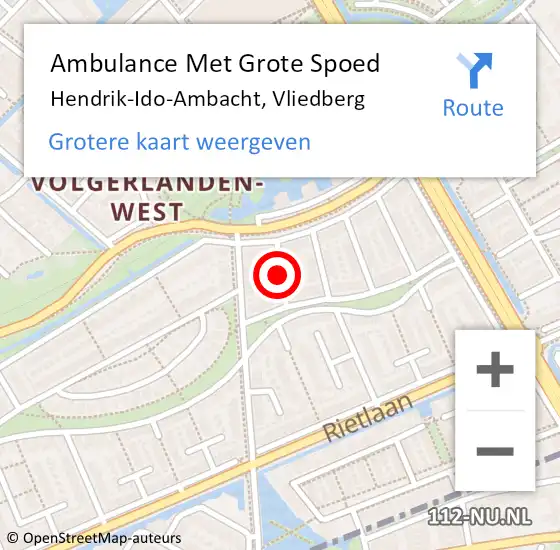 Locatie op kaart van de 112 melding: Ambulance Met Grote Spoed Naar Hendrik-Ido-Ambacht, Vliedberg op 5 december 2021 10:21