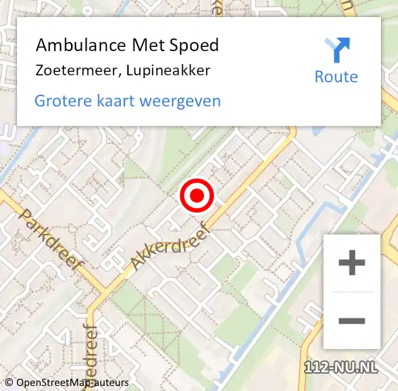 Locatie op kaart van de 112 melding: Ambulance Met Spoed Naar Zoetermeer, Lupineakker op 5 december 2021 10:32