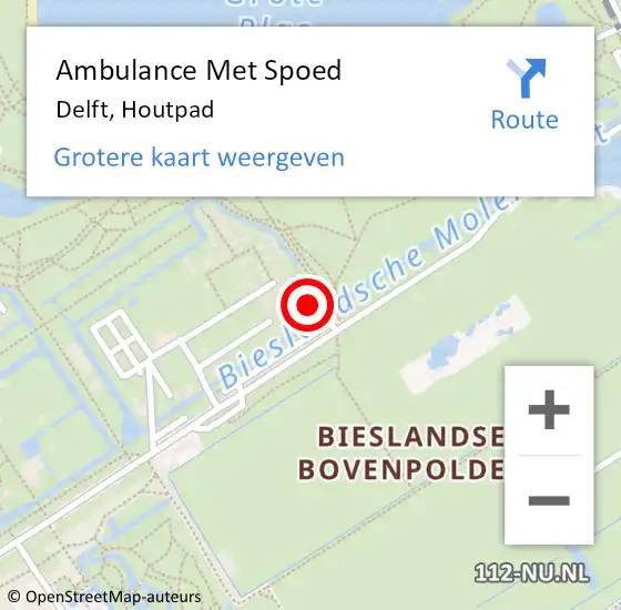 Locatie op kaart van de 112 melding: Ambulance Met Spoed Naar Delft, Houtpad op 5 december 2021 10:39