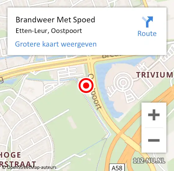 Locatie op kaart van de 112 melding: Brandweer Met Spoed Naar Etten-Leur, Oostpoort op 5 december 2021 11:29