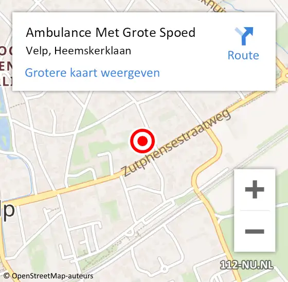 Locatie op kaart van de 112 melding: Ambulance Met Grote Spoed Naar Velp, Heemskerklaan op 5 december 2021 11:31