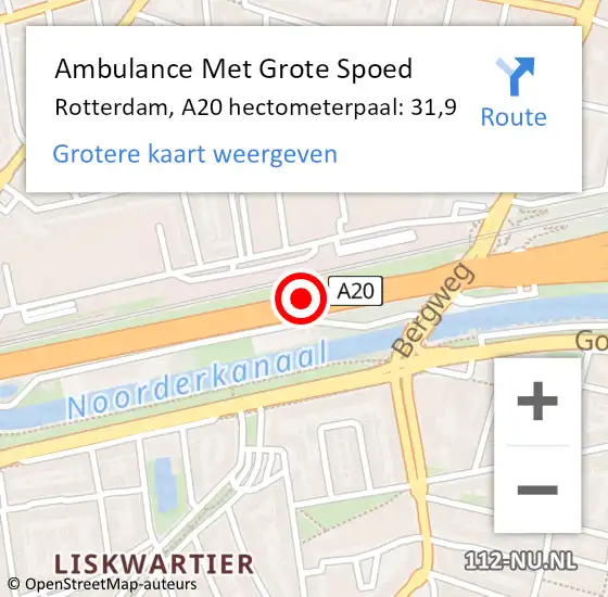 Locatie op kaart van de 112 melding: Ambulance Met Grote Spoed Naar Rotterdam, A20 hectometerpaal: 31,9 op 5 december 2021 12:44