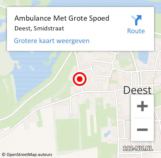 Locatie op kaart van de 112 melding: Ambulance Met Grote Spoed Naar Deest, Smidstraat op 5 december 2021 13:17