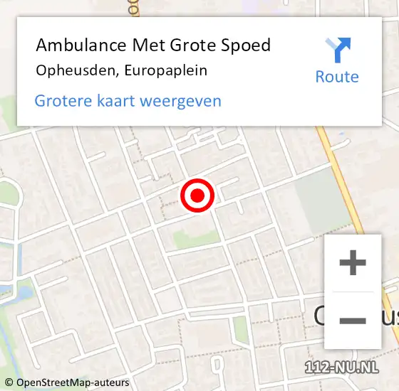 Locatie op kaart van de 112 melding: Ambulance Met Grote Spoed Naar Opheusden, Europaplein op 5 december 2021 13:44