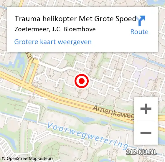 Locatie op kaart van de 112 melding: Trauma helikopter Met Grote Spoed Naar Zoetermeer, J.C. Bloemhove op 5 december 2021 14:06