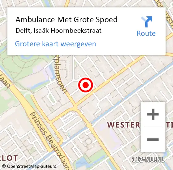 Locatie op kaart van de 112 melding: Ambulance Met Grote Spoed Naar Delft, Isaäk Hoornbeekstraat op 5 december 2021 14:12