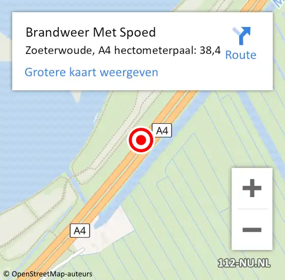 Locatie op kaart van de 112 melding: Brandweer Met Spoed Naar Zoeterwoude, A4 hectometerpaal: 38,4 op 5 december 2021 14:25