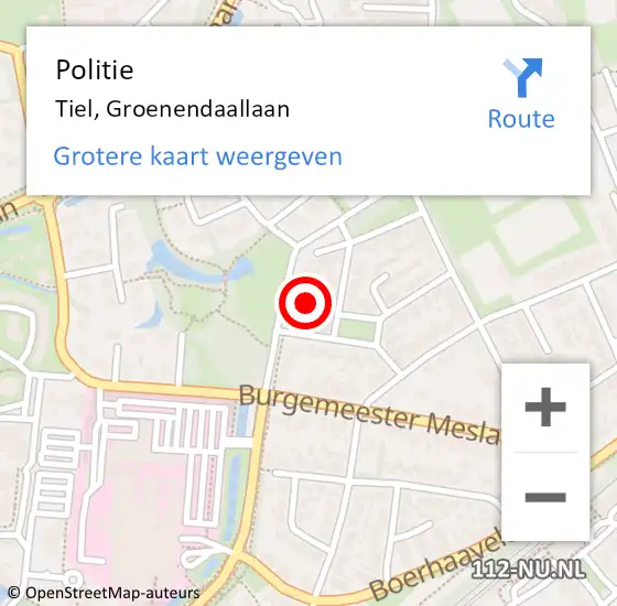 Locatie op kaart van de 112 melding: Politie Tiel, Groenendaallaan op 5 december 2021 14:27