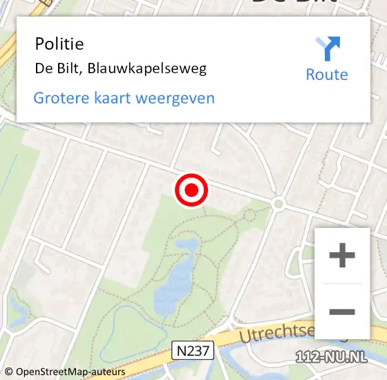 Locatie op kaart van de 112 melding: Politie De Bilt, Blauwkapelseweg op 5 december 2021 14:37