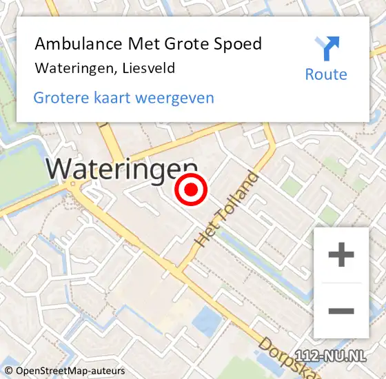 Locatie op kaart van de 112 melding: Ambulance Met Grote Spoed Naar Wateringen, Liesveld op 5 december 2021 14:38