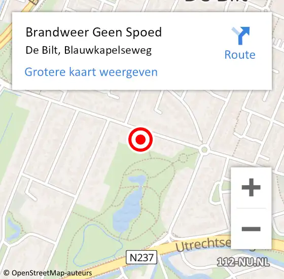 Locatie op kaart van de 112 melding: Brandweer Geen Spoed Naar De Bilt, Blauwkapelseweg op 5 december 2021 14:40