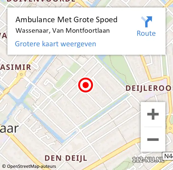 Locatie op kaart van de 112 melding: Ambulance Met Grote Spoed Naar Wassenaar, Van Montfoortlaan op 5 december 2021 14:42