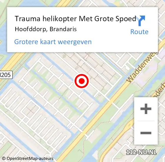 Locatie op kaart van de 112 melding: Trauma helikopter Met Grote Spoed Naar Hoofddorp, Brandaris op 5 december 2021 14:47