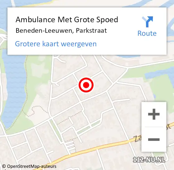 Locatie op kaart van de 112 melding: Ambulance Met Grote Spoed Naar Beneden-Leeuwen, Parkstraat op 5 december 2021 14:58