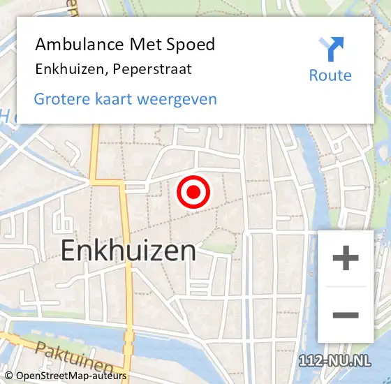 Locatie op kaart van de 112 melding: Ambulance Met Spoed Naar Enkhuizen, Peperstraat op 5 december 2021 15:57