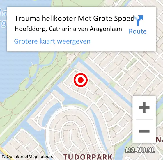 Locatie op kaart van de 112 melding: Trauma helikopter Met Grote Spoed Naar Hoofddorp, Catharina van Aragonlaan op 5 december 2021 16:02