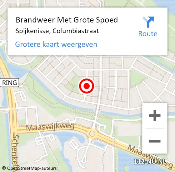 Locatie op kaart van de 112 melding: Brandweer Met Grote Spoed Naar Spijkenisse, Columbiastraat op 5 december 2021 16:16