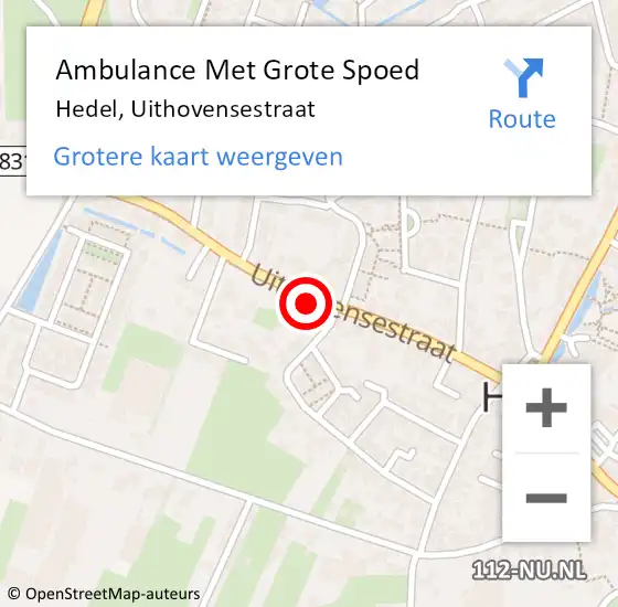 Locatie op kaart van de 112 melding: Ambulance Met Grote Spoed Naar Hedel, Uithovensestraat op 5 december 2021 16:25