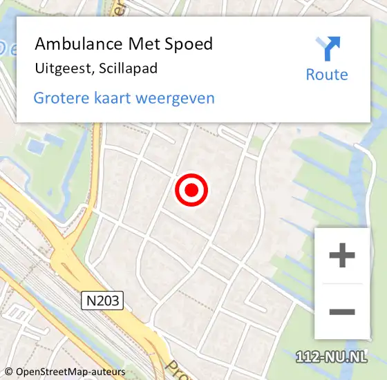 Locatie op kaart van de 112 melding: Ambulance Met Spoed Naar Uitgeest, Scillapad op 5 december 2021 16:56