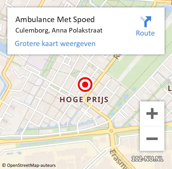 Locatie op kaart van de 112 melding: Ambulance Met Spoed Naar Culemborg, Anna Polakstraat op 5 december 2021 17:07