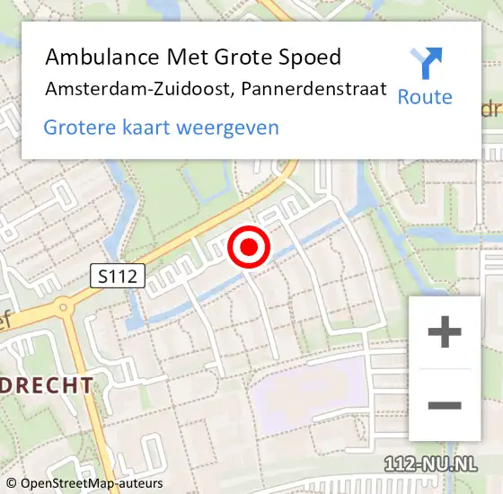 Locatie op kaart van de 112 melding: Ambulance Met Grote Spoed Naar Amsterdam-Zuidoost, Pannerdenstraat op 5 december 2021 17:11