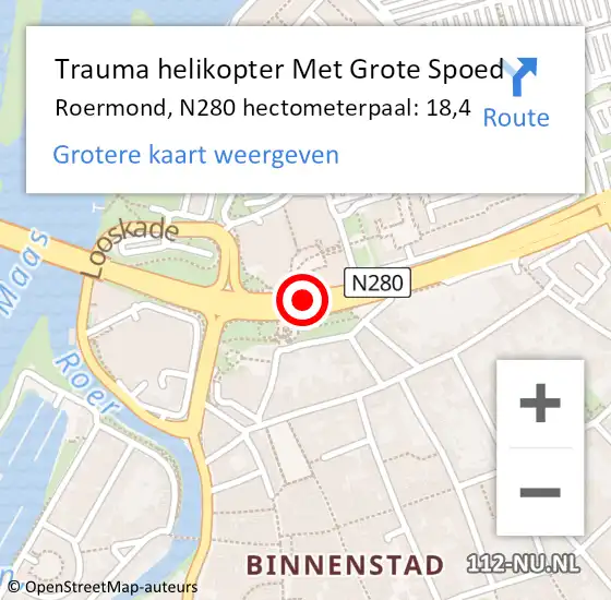 Locatie op kaart van de 112 melding: Trauma helikopter Met Grote Spoed Naar Roermond, N280 hectometerpaal: 18,4 op 5 december 2021 17:19