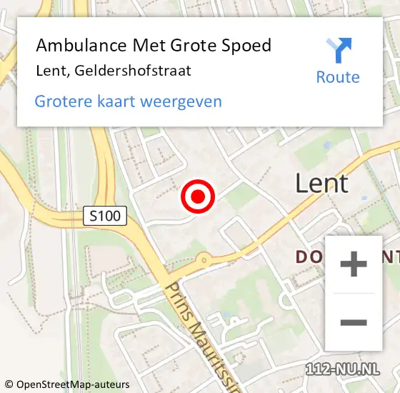 Locatie op kaart van de 112 melding: Ambulance Met Grote Spoed Naar Lent, Geldershofstraat op 5 december 2021 17:46