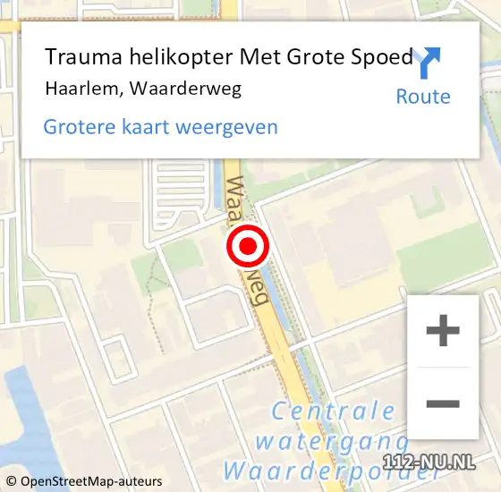 Locatie op kaart van de 112 melding: Trauma helikopter Met Grote Spoed Naar Haarlem, Waarderweg op 5 december 2021 18:41