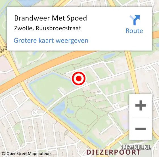 Locatie op kaart van de 112 melding: Brandweer Met Spoed Naar Zwolle, Ruusbroecstraat op 5 december 2021 19:22