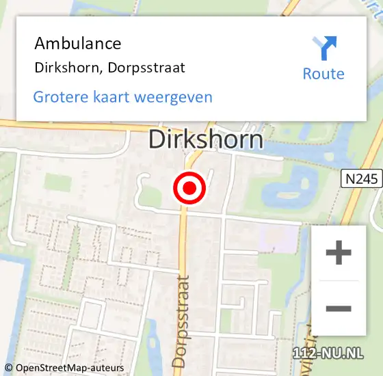 Locatie op kaart van de 112 melding: Ambulance Dirkshorn, Dorpsstraat op 5 december 2021 19:41