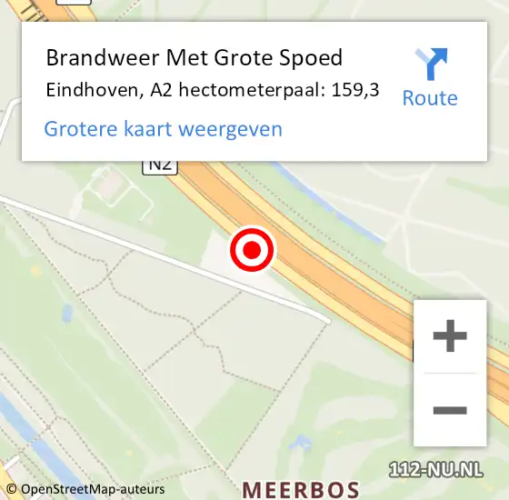 Locatie op kaart van de 112 melding: Brandweer Met Grote Spoed Naar Eindhoven, A2 hectometerpaal: 159,3 op 5 december 2021 20:09