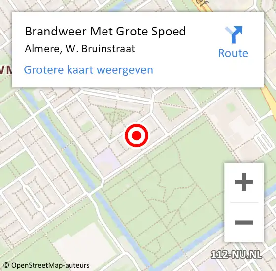 Locatie op kaart van de 112 melding: Brandweer Met Grote Spoed Naar Almere, W. Bruinstraat op 5 december 2021 20:51