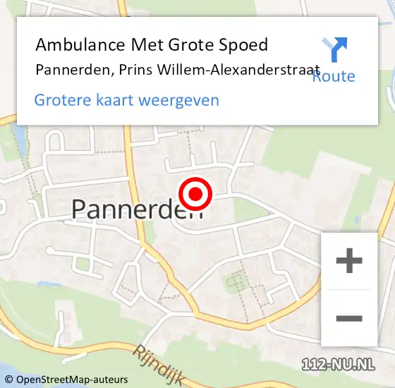 Locatie op kaart van de 112 melding: Ambulance Met Grote Spoed Naar Pannerden, Prins Willem-Alexanderstraat op 5 december 2021 21:01