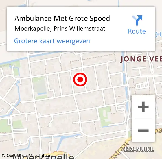 Locatie op kaart van de 112 melding: Ambulance Met Grote Spoed Naar Moerkapelle, Prins Willemstraat op 5 december 2021 21:12