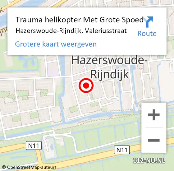 Locatie op kaart van de 112 melding: Trauma helikopter Met Grote Spoed Naar Hazerswoude-Rijndijk, Valeriusstraat op 5 december 2021 21:53