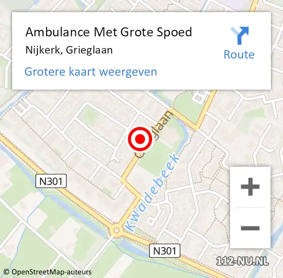 Locatie op kaart van de 112 melding: Ambulance Met Grote Spoed Naar Nijkerk, Grieglaan op 5 december 2021 22:10