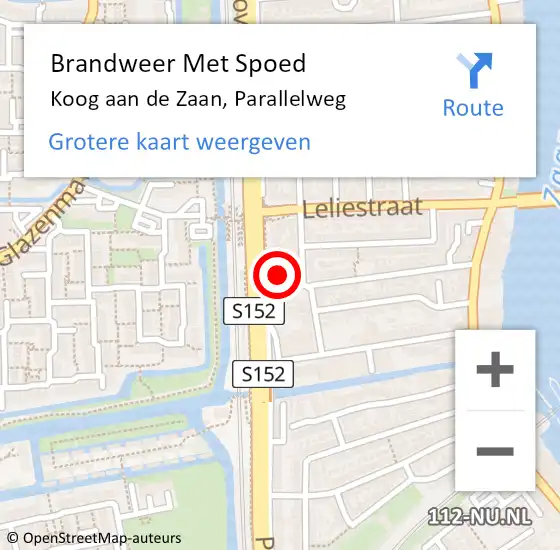 Locatie op kaart van de 112 melding: Brandweer Met Spoed Naar Koog aan de Zaan, Parallelweg op 5 december 2021 23:19