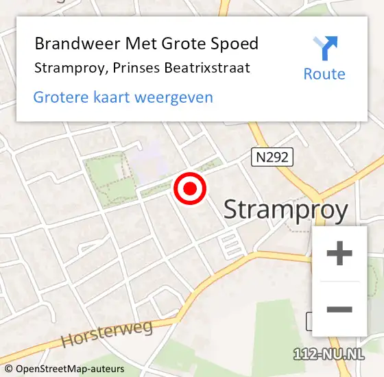 Locatie op kaart van de 112 melding: Brandweer Met Grote Spoed Naar Stramproy, Prinses Beatrixstraat op 5 december 2021 23:54