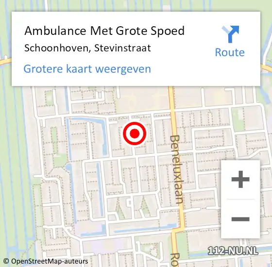 Locatie op kaart van de 112 melding: Ambulance Met Grote Spoed Naar Schoonhoven, Stevinstraat op 6 december 2021 00:05