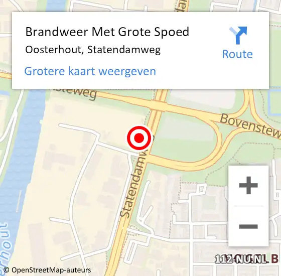 Locatie op kaart van de 112 melding: Brandweer Met Grote Spoed Naar Oosterhout, Statendamweg op 6 december 2021 01:30