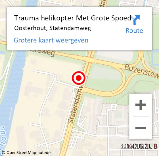 Locatie op kaart van de 112 melding: Trauma helikopter Met Grote Spoed Naar Oosterhout, Statendamweg op 6 december 2021 01:30