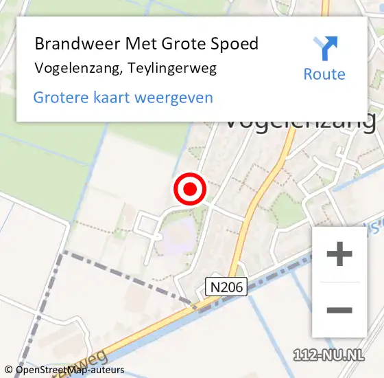 Locatie op kaart van de 112 melding: Brandweer Met Grote Spoed Naar Vogelenzang, Teylingerweg op 6 december 2021 01:39