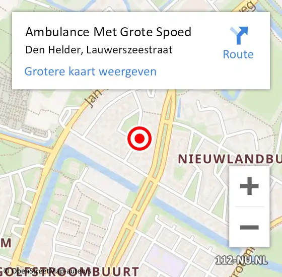 Locatie op kaart van de 112 melding: Ambulance Met Grote Spoed Naar Den Helder, Lauwerszeestraat op 6 december 2021 03:18