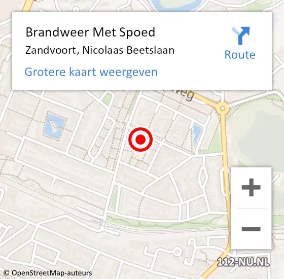 Locatie op kaart van de 112 melding: Brandweer Met Spoed Naar Zandvoort, Nicolaas Beetslaan op 6 december 2021 04:43