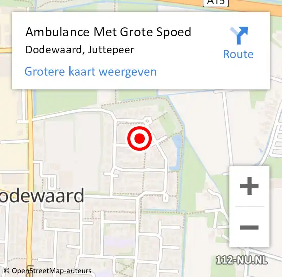 Locatie op kaart van de 112 melding: Ambulance Met Grote Spoed Naar Dodewaard, Juttepeer op 6 december 2021 05:38